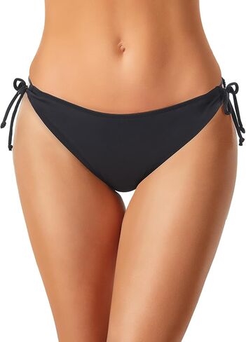 Women's String Tie Side Bikini Bottoms - Moderate Coverage Mid Rise Swimsuit Bottom Mid Waist Bathing Suit Bottom in Saudi Arabia