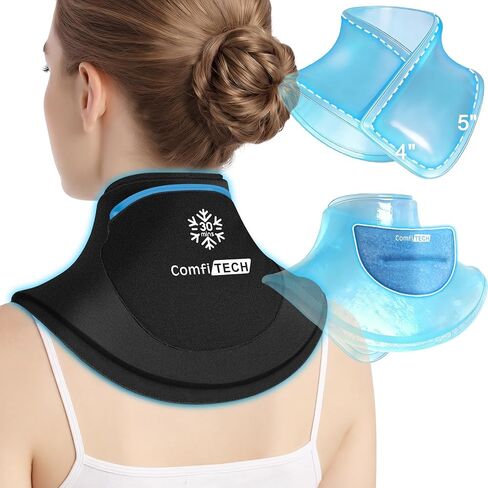 ComfiTECH Dual-Gel 30-Min Cooling Neck Ice Pack Wrap, Extra Long Detachable Cold Pack with Extended Coverage for Cervical, Shoulder and Rib, Reusable Hands-Free Relief for Stiff Neck, Large in Kuwait