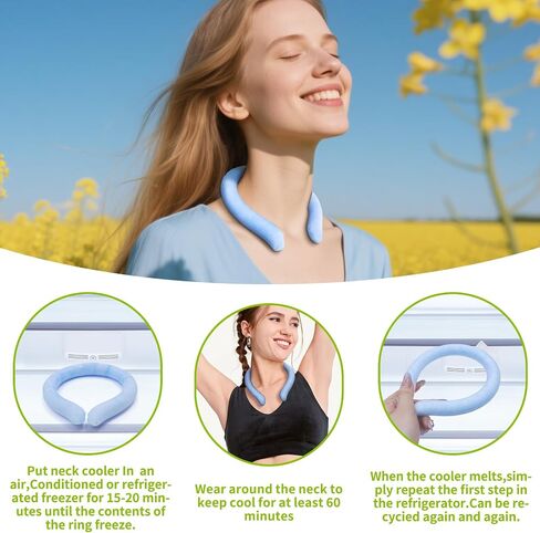 + Cooling Neck Wrap for Fever Relief, Summer Heat Cooler, Reusable Ice Pack for Hot Flashes, Neck Cooling Tube, Breathable and Wearable,Blue (2packs) in Kuwait