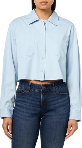 HUGO Women's Heart Logo Cropped Button Down Shirt in Kuwait