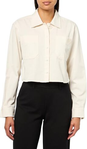 HUGO Women's Heart Logo Cropped Button Down Shirt in Kuwait