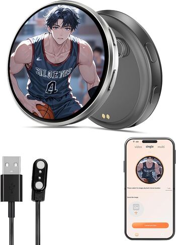 Digital Badge Pin with Anime Themed Pixel Screen, Bluetooth HD Touchscreen Badge Electronic Smart Display, 1.70-inch 360x360 Resolution Photo Video GIF for Cosplay, Conventions, Events in Saudi Arabia