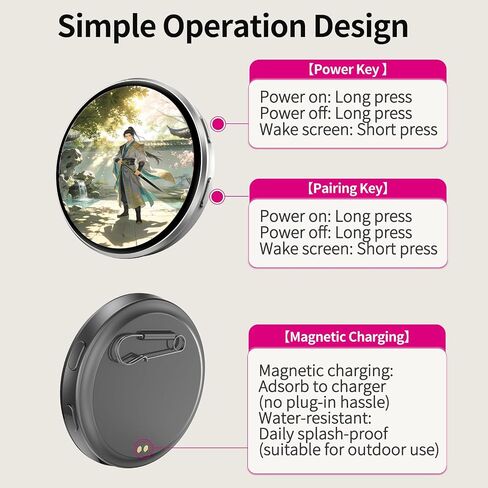Digital Badge Pin with Anime Themed Pixel Screen, Bluetooth HD Touchscreen Badge Electronic Smart Display, 1.70-inch 360x360 Resolution Photo Video GIF for Cosplay, Conventions, Events in Saudi Arabia
