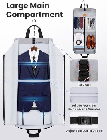 Mancro Garment Bags for Travel, Suit Bag Travel Fits 5 Suits with Shoe Pocket, Wrinkle Free Carry on Garment Bags for Hanging Clothes with Luggage Sleeve, Waterproof Suit Garment Bag for Men Women in Saudi Arabia