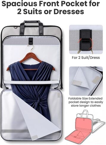 Mancro Garment Bags for Travel, Suit Bag Travel Fits 5 Suits with Shoe Pocket, Wrinkle Free Carry on Garment Bags for Hanging Clothes with Luggage Sleeve, Waterproof Suit Garment Bag for Men Women in Saudi Arabia