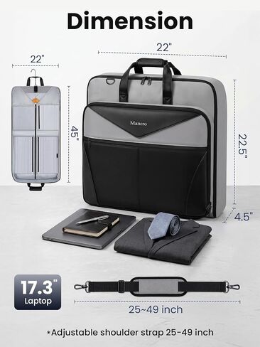 Mancro Garment Bags for Travel, Suit Bag Travel Fits 5 Suits with Shoe Pocket, Wrinkle Free Carry on Garment Bags for Hanging Clothes with Luggage Sleeve, Waterproof Suit Garment Bag for Men Women in Saudi Arabia
