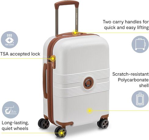 DELSEY PARIS Flanerie SE - Hardside Carry-On Luggage 19 Inch - 360° Dual Spinner Wheels - TSA Lock - 5-Year Warranty - Lightweight Polycarbonate Travel Suitcase with Vegan Leather, Champagne in Kuwait