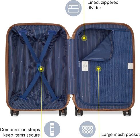 DELSEY PARIS Flanerie SE - Hardside Carry-On Luggage 19 Inch - 360° Dual Spinner Wheels - TSA Lock - 5-Year Warranty - Lightweight Polycarbonate Travel Suitcase with Vegan Leather, Champagne in Kuwait