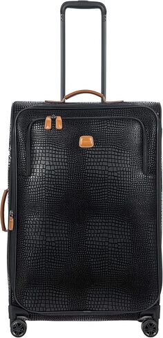 Bric's My Safari Spinner Suitcase, Airline Approved Lightweight Expandable Leather Shell Luggage with Smooth 360° Wheels and TSA Lock - 21 Inch, Black in Kuwait