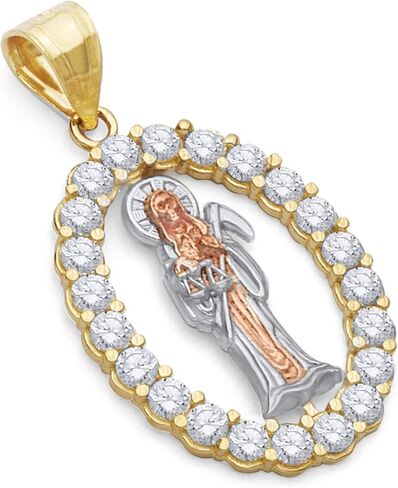 14k REAL Tri Color Gold CZ Santa Muerte Charm Pendant (Size : 24 x 15 mm) in Kuwait