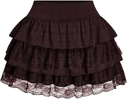 WDIRARA Women's Plus Size Y2k Lace Mini Skirt Tiered Layered Ruffle A Line Skirts in Kuwait