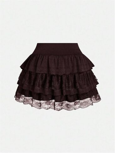 WDIRARA Women's Plus Size Y2k Lace Mini Skirt Tiered Layered Ruffle A Line Skirts in Kuwait