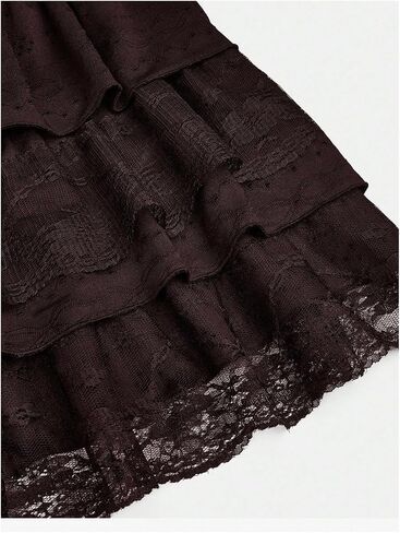 WDIRARA Women's Plus Size Y2k Lace Mini Skirt Tiered Layered Ruffle A Line Skirts in Kuwait