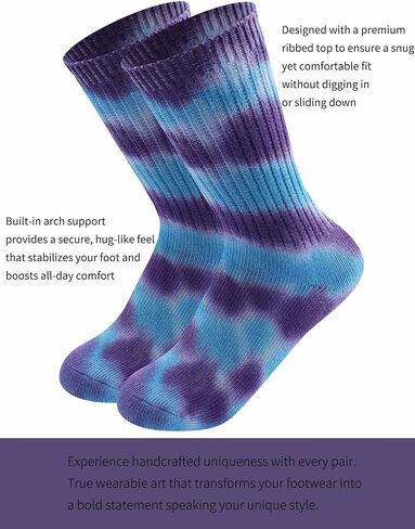 Tie Dye Socks for Men Women, Soft Cotton Blend Crew Socks, 5-Pack Unisex Novelty Socks, One Size Fits Most in Kuwait