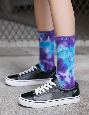 Tie Dye Socks for Men Women, Soft Cotton Blend Crew Socks, 5-Pack Unisex Novelty Socks, One Size Fits Most in Kuwait