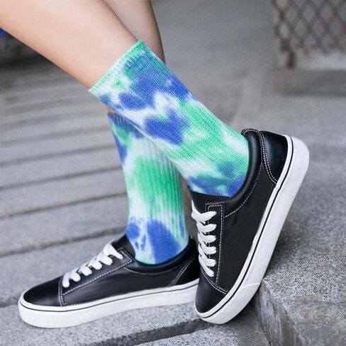 Tie Dye Socks for Men Women, Soft Cotton Blend Crew Socks, 5-Pack Unisex Novelty Socks, One Size Fits Most in Kuwait