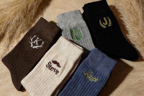 Custom Embroidered Socks for Men Wide Open Crew Wool Socks Wedding Gift | Moisture Wicking Multiple Colors Personalized Monogram Groomsmen Casual Texture Crew Socks for Hiking Father's Day in Kuwait