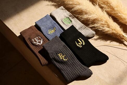 Custom Embroidered Socks for Men Wide Open Crew Wool Socks Wedding Gift | Moisture Wicking Multiple Colors Personalized Monogram Groomsmen Casual Texture Crew Socks for Hiking Father's Day in Kuwait