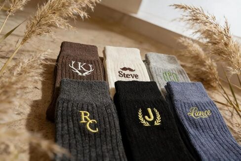 Custom Embroidered Socks for Men Wide Open Crew Wool Socks Wedding Gift | Moisture Wicking Multiple Colors Personalized Monogram Groomsmen Casual Texture Crew Socks for Hiking Father's Day in Kuwait