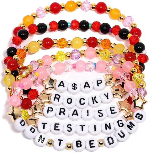 AICase لهدايا ASAP Rocky Merch مستوحاة من الأساور، 5 قطع قابلة للتكديس، أساور الصداقة مطرزة بالخرز، قميص الحفلة الموسيقية، ملصق من الفينيل، هدايا للبضائع لمحبي النساء، أعياد الميلاد، عيد الميلاد in Kuwait