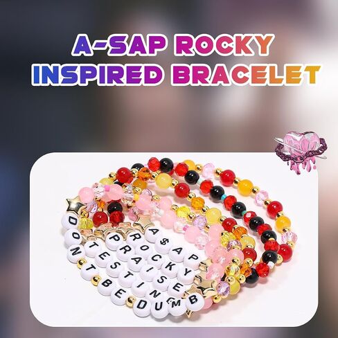 AICase لهدايا ASAP Rocky Merch مستوحاة من الأساور، 5 قطع قابلة للتكديس، أساور الصداقة مطرزة بالخرز، قميص الحفلة الموسيقية، ملصق من الفينيل، هدايا للبضائع لمحبي النساء، أعياد الميلاد، عيد الميلاد in Kuwait