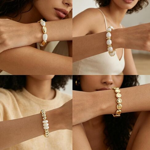 COLOYAN 10PCS Gold Beaded Imitation Pearl Bracelets for Women Stackable | Sturdy Stack Stretch Bracelets Set, Visually Appealing, Lightweight Design, Boho Elastic Bracelet for Party Beach Daily Wear in Saudi Arabia