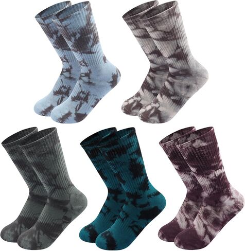 Tie Dye Socks for Men Women, Soft Cotton Blend Crew Socks, 5-Pack Unisex Novelty Socks, One Size Fits Most in Kuwait