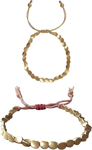2 Pcs Tibetan Copper Bead Bracelet Set Handmade Braided Cotton Bracelet Lucky Energy Healing for Strength Adjustable Spiritual Unisex Copper Bracelet Gift for Women and Men in Saudi Arabia