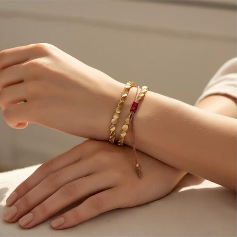 2 Pcs Tibetan Copper Bead Bracelet Set Handmade Braided Cotton Bracelet Lucky Energy Healing for Strength Adjustable Spiritual Unisex Copper Bracelet Gift for Women and Men in Saudi Arabia
