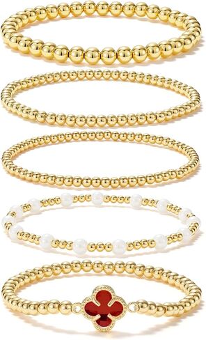 SEADAY 14K Gold Plated Beaded Bracelets for Women, Adjustable Gold Stacked Bracelet Set, Stackable Layered Fashion Accessories Dainty Jewelry Set Gifts in Saudi Arabia