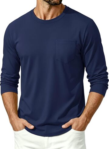 TACVASEN Mens Long Sleeve Tee Shirts Cotton Lightweight Casual Pocket Crew Neck Work T Shirts for All Season in Saudi Arabia
