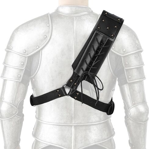 Medieval Back Holster Sword Holder - Adjustable PU Leather Strap, Katana Sheath Frog Shoulder Belt for Armor, Renaissance, Vikings Cosplay, and Warrior Costume with Buckle Crossbody Case in Kuwait