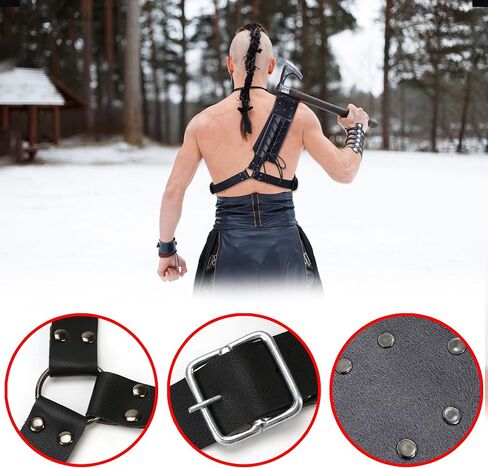 Medieval Back Holster Sword Holder - Adjustable PU Leather Strap, Katana Sheath Frog Shoulder Belt for Armor, Renaissance, Vikings Cosplay, and Warrior Costume with Buckle Crossbody Case in Kuwait