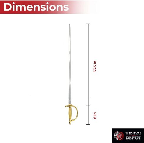 MedievalDepot 1840 US Army NCO Sword Replica -Overall 38" - Carbon Forged Steel Blade - Brass Guard & Pommel - Historical Display in Saudi Arabia