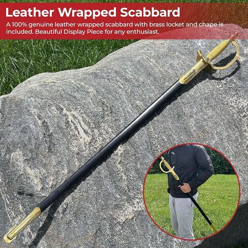 MedievalDepot 1840 US Army NCO Sword Replica -Overall 38" - Carbon Forged Steel Blade - Brass Guard & Pommel - Historical Display in Saudi Arabia