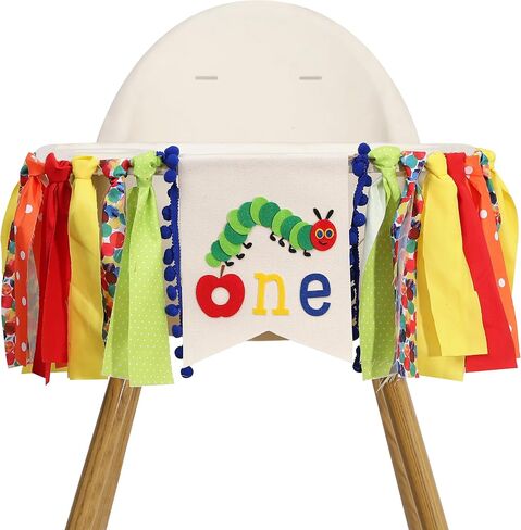 Caterpillar One High Chair Banner - Funny 1st Birthday Decorations,Hungry Caterpillar Colorful Ribbon Banner,First Fruit Birthday Highchair Garland,Colorful Cake Smash Party Photo Props in Kuwait