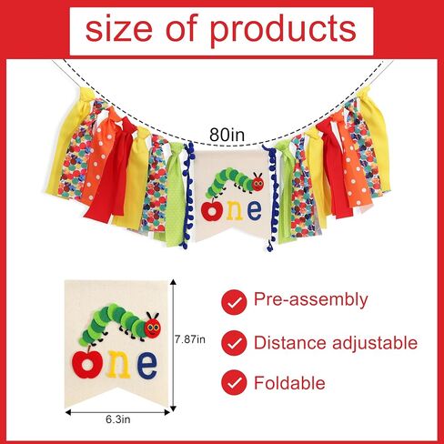 Caterpillar One High Chair Banner - Funny 1st Birthday Decorations,Hungry Caterpillar Colorful Ribbon Banner,First Fruit Birthday Highchair Garland,Colorful Cake Smash Party Photo Props in Kuwait