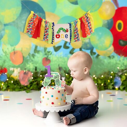 Caterpillar One High Chair Banner - Funny 1st Birthday Decorations,Hungry Caterpillar Colorful Ribbon Banner,First Fruit Birthday Highchair Garland,Colorful Cake Smash Party Photo Props in Kuwait