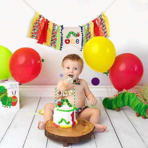 Caterpillar One High Chair Banner - Funny 1st Birthday Decorations,Hungry Caterpillar Colorful Ribbon Banner,First Fruit Birthday Highchair Garland,Colorful Cake Smash Party Photo Props in Kuwait