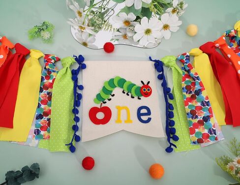 Caterpillar One High Chair Banner - Funny 1st Birthday Decorations,Hungry Caterpillar Colorful Ribbon Banner,First Fruit Birthday Highchair Garland,Colorful Cake Smash Party Photo Props in Kuwait