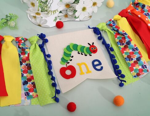 Caterpillar One High Chair Banner - Funny 1st Birthday Decorations,Hungry Caterpillar Colorful Ribbon Banner,First Fruit Birthday Highchair Garland,Colorful Cake Smash Party Photo Props in Kuwait