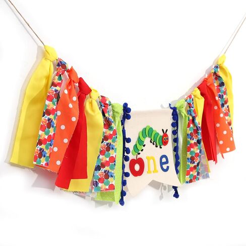Caterpillar One High Chair Banner - Funny 1st Birthday Decorations,Hungry Caterpillar Colorful Ribbon Banner,First Fruit Birthday Highchair Garland,Colorful Cake Smash Party Photo Props in Kuwait