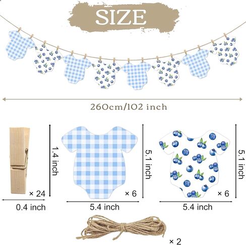 Blueberry Themed Baby Shower Bunting Banners Blue Checkered Onesie Garland with Wooden Clips for Berry First Birthday, Sweet One Boy Party Decorations in Saudi Arabia