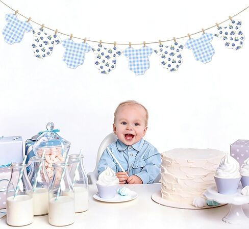 Blueberry Themed Baby Shower Bunting Banners Blue Checkered Onesie Garland with Wooden Clips for Berry First Birthday, Sweet One Boy Party Decorations in Saudi Arabia