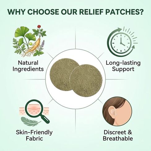 Tinnitus Relief for Ringing Ears, 60 Pcs Tinnitus Relief Patch for Ear Noise and Buzzing, Natural Gentle Ear Patch to Support for Auditory Comfort, Ears Care Patches for Daily Use, for Men and Women in Saudi Arabia
