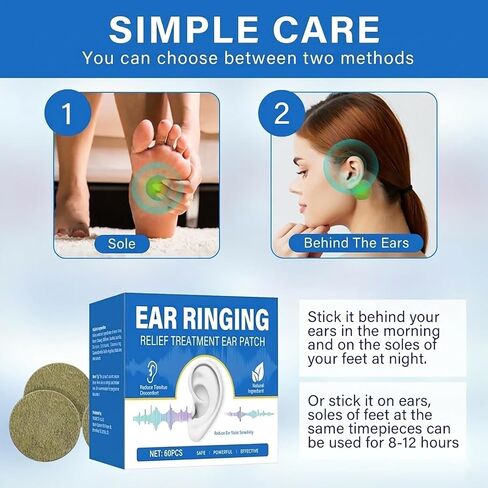 Tinnitus Relief for Ringing Ears, 60 Pcs Tinnitus Relief Patch for Ear Noise and Buzzing, Natural Gentle Ear Patch to Support for Auditory Comfort, Ears Care Patches for Daily Use, for Men and Women in Saudi Arabia