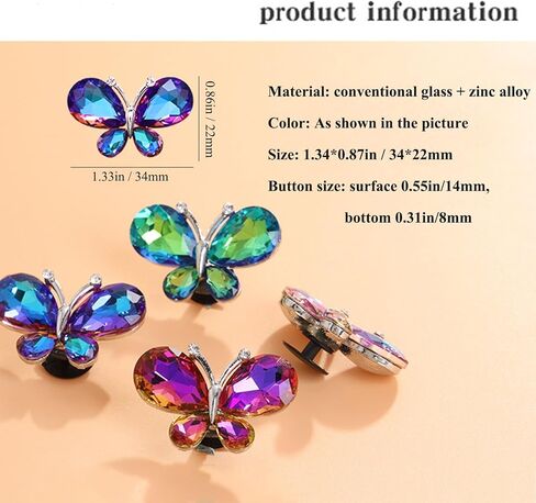 4PCS Crystal Butterfly Beach Bag Shoes Accessories Charms Alloy Glass Charms Compatible with Bogg Bags Women Accessories for Party and Birthday Gifts in Saudi Arabia