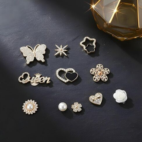 24 PCS Clog Charms for Women Girls, Gold Hole Shoe Charms, Bling Rhinestone Pearl Shoe Decorations for Clogs, DIY Clog Sandal Decoration Accessories Jewelry Charm in Kuwait