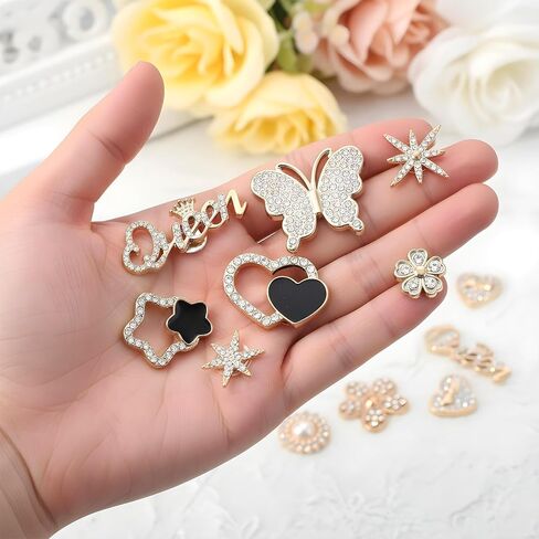 24 PCS Clog Charms for Women Girls, Gold Hole Shoe Charms, Bling Rhinestone Pearl Shoe Decorations for Clogs, DIY Clog Sandal Decoration Accessories Jewelry Charm in Kuwait