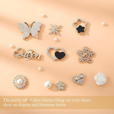 24 PCS Clog Charms for Women Girls, Gold Hole Shoe Charms, Bling Rhinestone Pearl Shoe Decorations for Clogs, DIY Clog Sandal Decoration Accessories Jewelry Charm in Kuwait